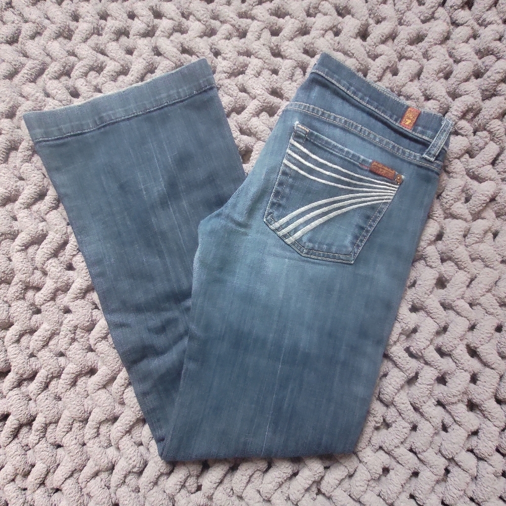7 For All Mankind Dojo Mid Rise Dark Wash White Stitching Trouser Size 27 30long